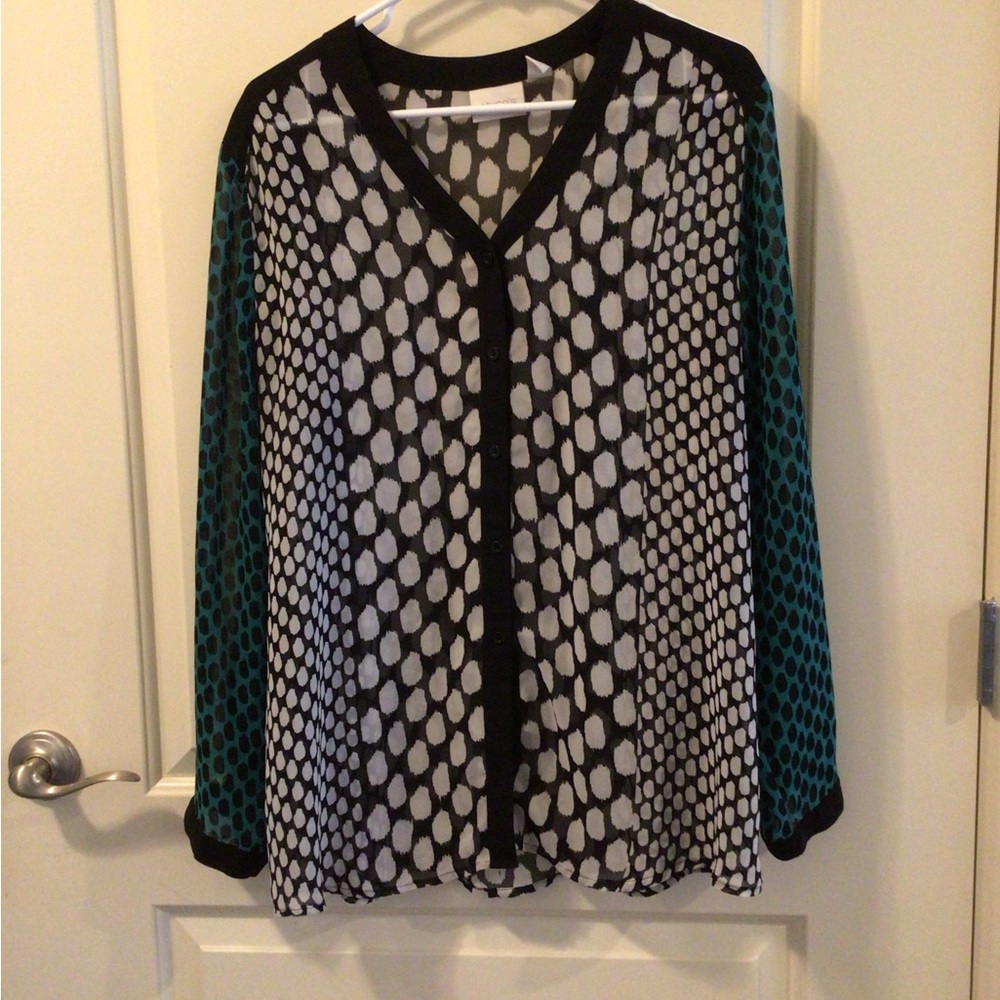 Stylish Black and Teal Polka Dot Women's Top size Chicos 3